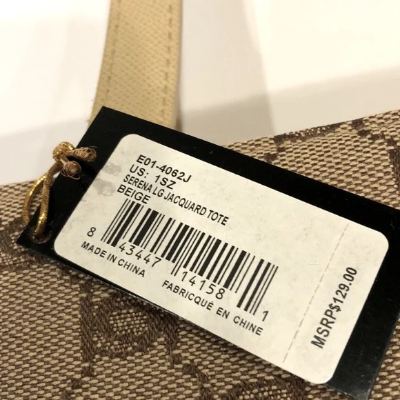 New -NWT - bebe Serena Large Jacquard Tote - Beige - Picture 8 of 12